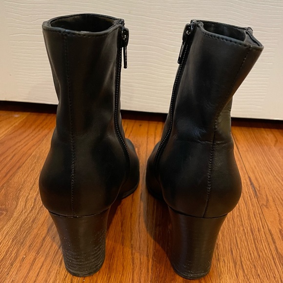 Square Toe Heeled Ankle Leather Boots Black Size 5 a.n.a - Picture 5 of 16